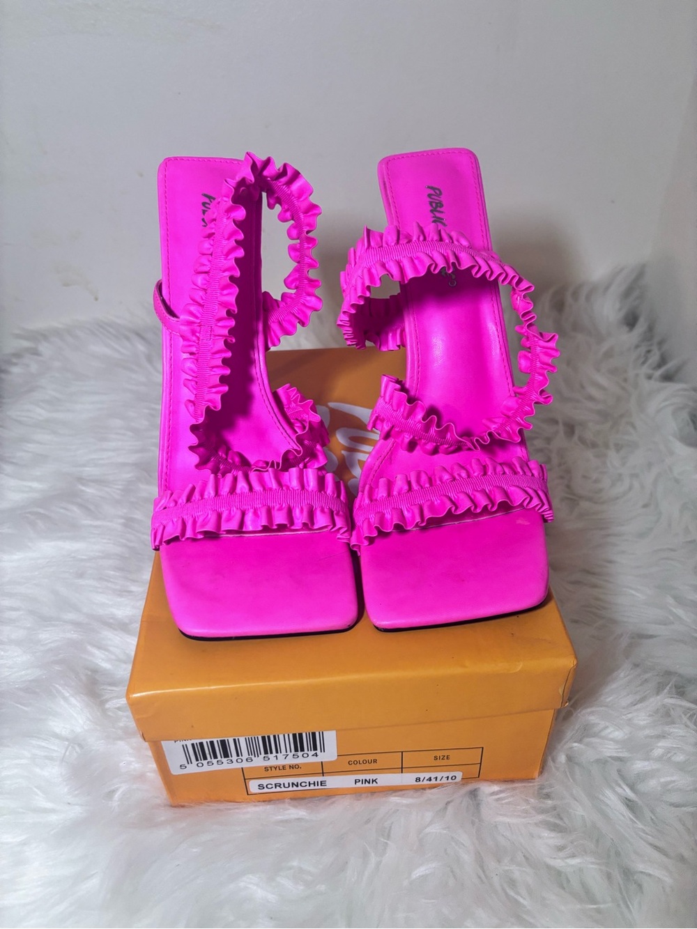 Public Desire   Pink Ruffled Slide Heels
